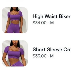 High Waist biker short & short sleeve crop top on purple